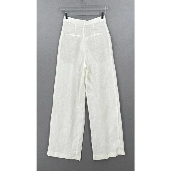 ENZA COSTA Tapered Pleated Pant Womens 25 White Linen Trouser Undyed High Waist - Picture 3 of 16